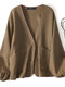 Кимоно с длинным рукавом и карманом на пуговицах спереди с V-образным вырезом - Хаки