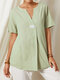 Solid Color Irregular Opening V-neck Casual Blouse For Women - Green