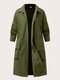Plus Size Solid Lapel Collar Button Casual Trench Coat - Green