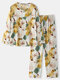 Plus Size Women All Over Floral Printed Different Collar Cozy Pajamas Sets - Apricot3