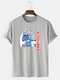Mens Ukiyo Wave Graphic Print 100% Cotton O-Neck Short Sleeve T-Shirt - Gray