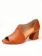 Women Solid Color Comfy Casual Heeled Sandals - Dark Brown