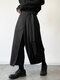 Pantalon large plissé à lacets irréguliers pour hommes - Noir