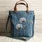 Women Flower Print Canvas Handbag Shoulder Bag - Blue