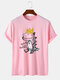 Mens Cartoon Dinosaur Hand Painted Cotton Short Sleeve T-Shirts - Pink