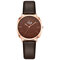 Simple Trendy Women Wristwatch Rose Gold Alloy Case Leather Band Quartz Watches - Dark Brown