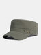 Men Cotton Solid Color Five-pointed Star Shape Metal Label Casual Sunscreen Military Cap Flat Cap - Army Green