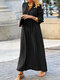 Einfarbig Maxi mit langen Ärmeln und V-Ausschnitt Kleid Für Damen - Schwarz