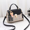 Women Plaid PU Leather Cute Bear Crossbody Bag Casual Handbag - Black
