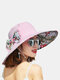 Women Cotton Polyester Bowknot Big Brim Sunscreen All-match Bucket Hat - Pink & Double-sided