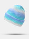 Unisex Mohair Knitted Ombre Flanging Fashion Cold Protection Beanie Hat - Blue