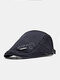Men Cotton Dacron Distressed Letter Embroidered Adjustable Retro Casual Sunscreen Beret Flat Cap - Gray