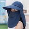 Women Solid Color Multifunction Cover Face Ponytail Cap Sunscreen Shawl Sun Cap - Navy