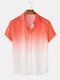 Mens Gradient Casual Short Sleeve Turn-down Collar Shirt - Orange