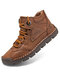 Men Hand Stitching Microfiber Leather Non Slip Soft Casual Ankle Boots - Brown
