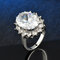 Vintage Metal Geometric Diamonds Rings Round Blue Crystal Rhinestone Finger Rings Chic Jewelry - White