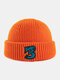 Unisex Acrylic Knitted Solid Color Cartoon Number Embroidery Warmth Brimless Beanie Landlord Cap Skull Cap - Orange
