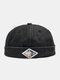 Unisex Denim Hip Hop Vintage Casual Letters Embroidered Logo Brimless Beanie Skull Caps Landlord Hat - Black