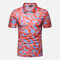 Mens Floral Printed Comfy Turn Down Collar Short Sleeve Golf Shirts - As Picture