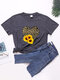 Leopard Sunflower Print Short Sleeves Casual T-shirt For Women - Dark Gray