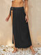 Women Knotted Thin Solid Color Skirt Sun Protection Cover Up - Black