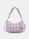 Women Faux Leather Fashion Solid Color Lattice Pattern Crossbody Bag Handbag - Purple