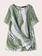 Natural Striped Print Side-knotted Casual Plus Size Blouse - Green