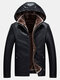Mens PU Leather Thickened Fleece Lined Long Sleeve Hooded Zipper Jackets Coats - Black