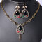 Luxury Water Drop Jewelry Set Gold Chain Rhinestone Charm Necklace Earring Ethnic Jewelry for Women - Black