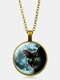 1 PC Casual Trend Cartoon Black Cat Moon Pattern Glass Glass Pendant Necklace - #02