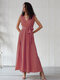 Sleeveless Solid Color Tie Waist Splited Maxi Dress - Pink
