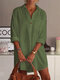 Solid Color Turn-down Collar Long Sleeve Blouse - Green