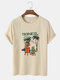 Camiseta de manga corta de algodón con estampado de figura tropical para hombre Cuello - Caqui