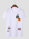 Mens Letter Label Print Crew Neck Daily Short Sleeve T-Shirts - White