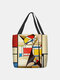 Women Colorful Cat Abstract Pattern Print Shoulder Bag Handbag Tote - Colorful