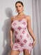 بالاضافة الى حجم الوردي السباغيتي منقوشة تصميم شق فستان بلا أكمام - زهري