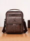 Men PU Leather Vintage Waterproof Wear-resistant Crossbody Bag Shoulder Bag - Dark Brown