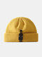 Unisex Solid Knitted Metal Buckle Decoration Fashion Warmth Elastic Brimless Beanie Landlord Cap Skull Cap - Yellow