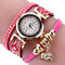 Fashion Quartz Wristwatch Multilayer Leather Strap Elephant Pendant Bracelet Watch for Women - Rose
