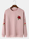 Mens Rose Japanese Sleeve Print Drop Shoulder Casual Pullover Sweatshirts - Pink