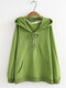 Letters Embroidery Hooded Lace Up Drawstring Casual Hoodie - Green