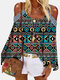 Блузка с длинными рукавами с открытыми плечами и богемным принтом For Женское - синий