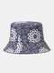 Unisex Canvas Ovlay Cashew Flower Ethnic Pattern Print Double-sided Wearable Sunshade Bucket Hat - Navy