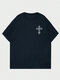 Mens Cross Print Crew Neck Casual Short Sleeve T-Shirts - Black