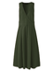 Solid Color V-neck Sleeveless Plus Size Casual Long Dress - Army Green