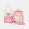 Women 4Pcs Character School Student Pencil Case Backpack Tote Crossbody Bag - Pink