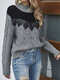 Lace Patchwork Long Sleeve Half-collar Sweater For Women - Gray