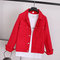 Wild Loose Student Color Denim Blouse Jackets - Red