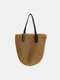 Women Beach Large Capacity Manual Straw Handbag Tote - Brown