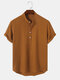 Mens Solid Color Half Button Waffle Knit Short Sleeve Henley Shirts - Brown